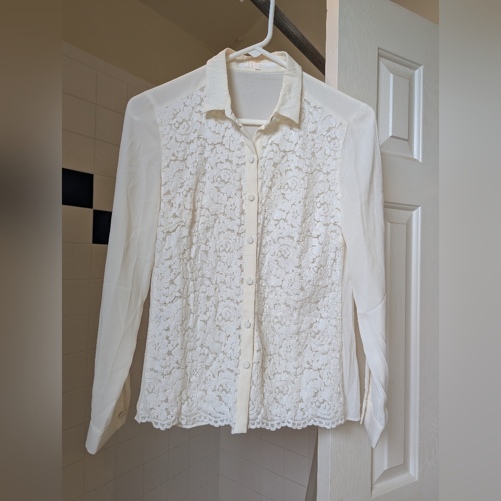 NWOT ANAYI Cream Lace Front Button-Up Blouse Size XS